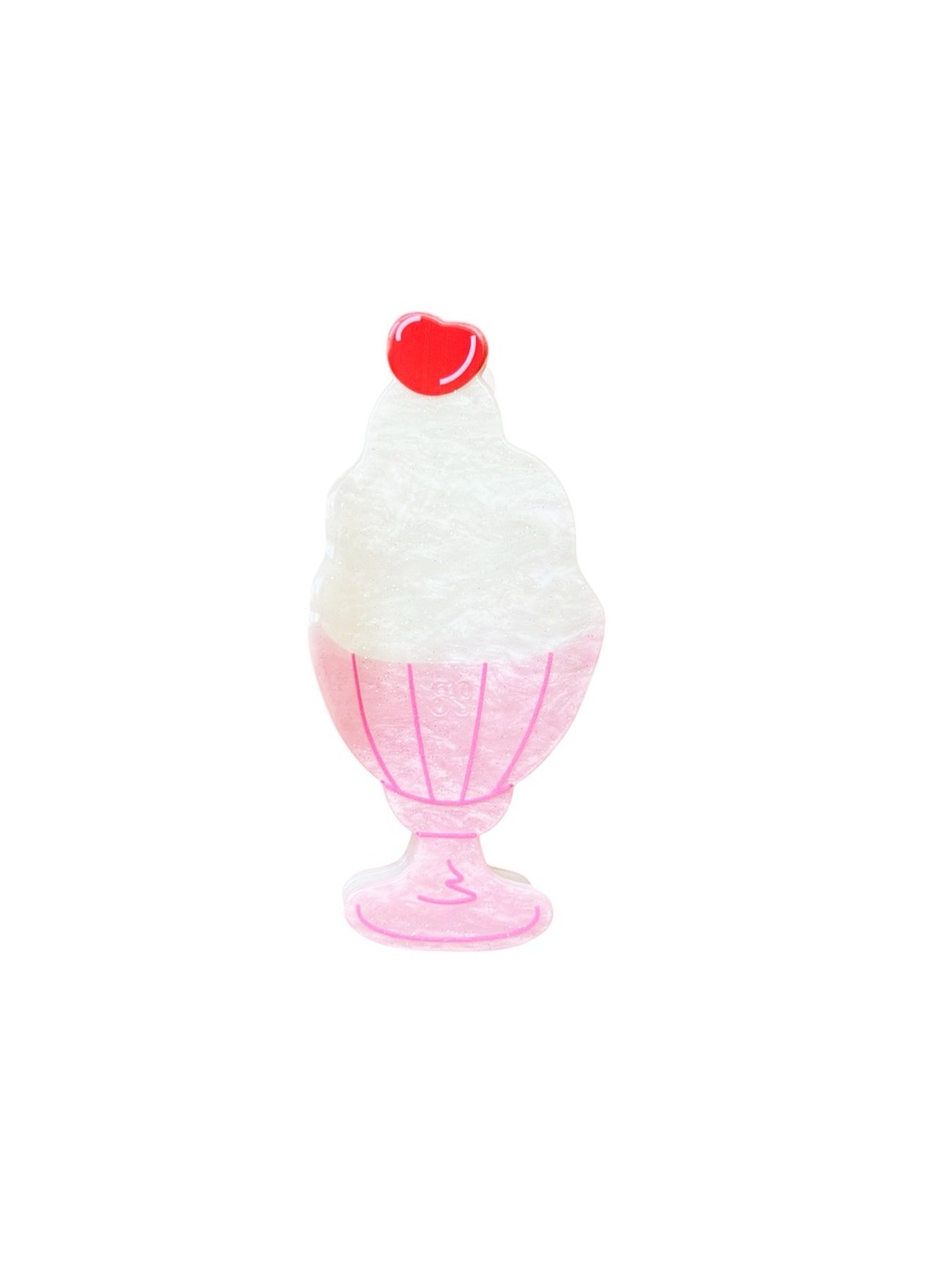 Ice Cream Sundae & Red Cherry Light Pink Desert 4" Glossy Lobster Claw Hair Clip